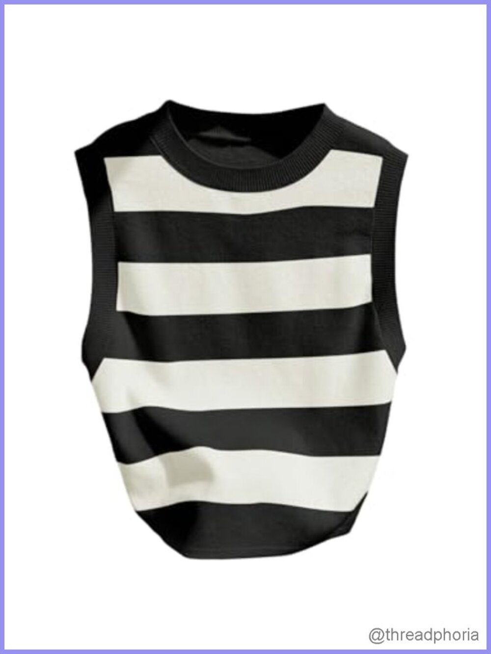 Women's Striped Knit Sweater Vest Sleeveless Crop Tank Top Crew Neck
